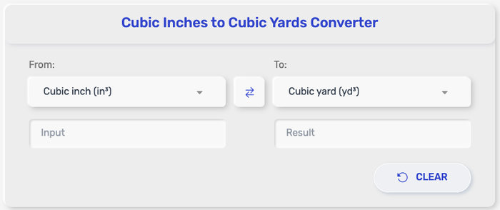 Cubic Inch to Cubic Yard Converter